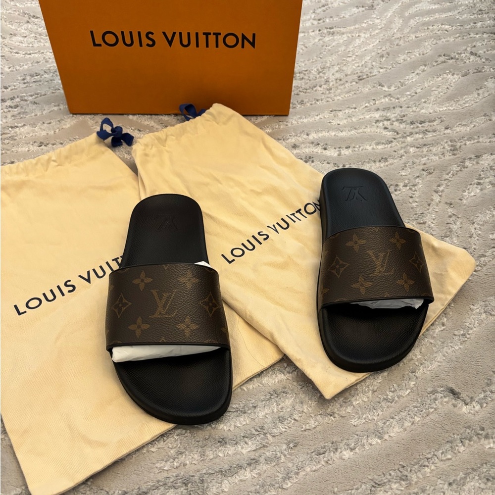 Louis Vuitton Monogram Black and Brown Slide Sandals